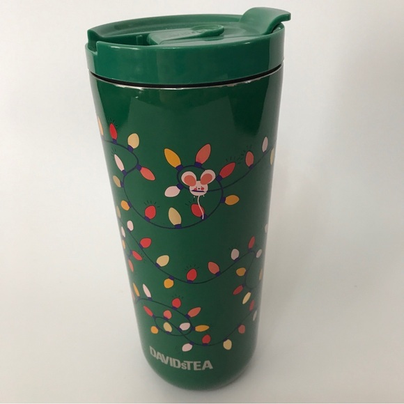 David’s Tea tumbler Travel Mug green Christmas light & Mouse. New . No box. - Picture 1 of 6